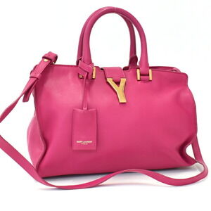Saint Laurent Cabas Y Line Handbag Shoulder Bag Pink Leather PARIS
